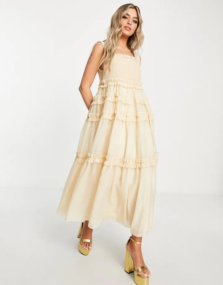 Dream Sister Jane square neck organza smock dress in soft yellow