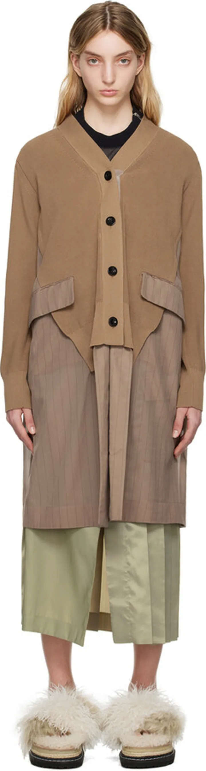 sacai Beige Striped Cardigan
