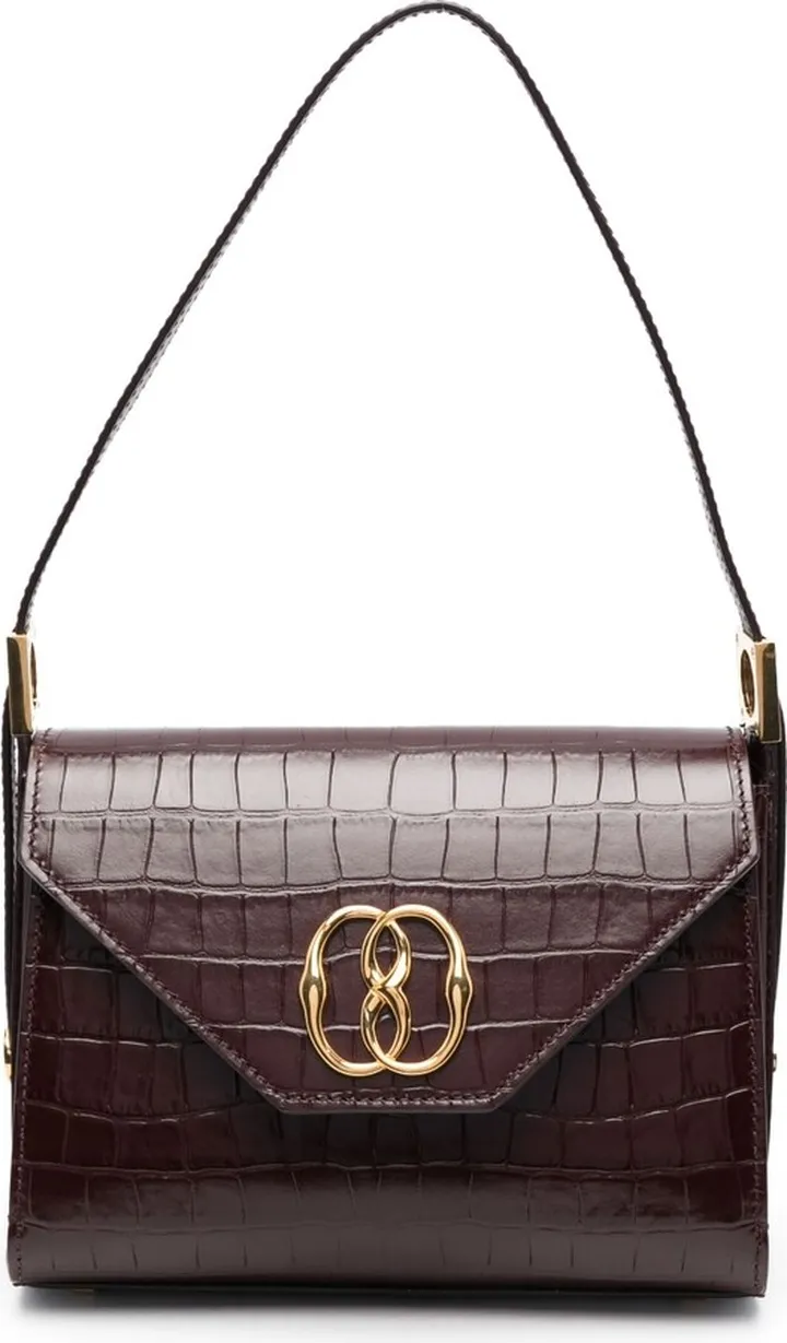 Croc-Embossed Leather Shoulder Bag