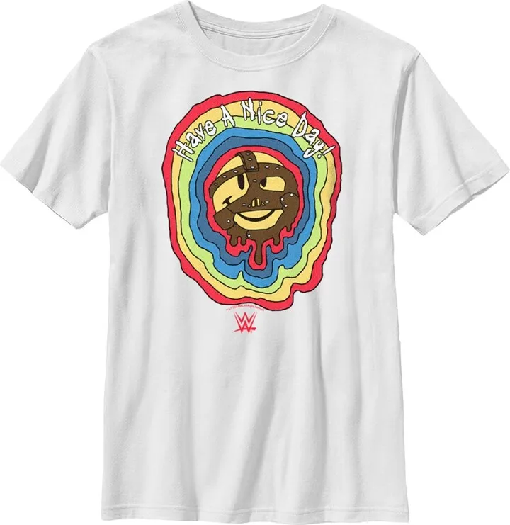 Boy's WWE Mankind Have a Nice Day Rainbow Logo T-Shirt - White - Small