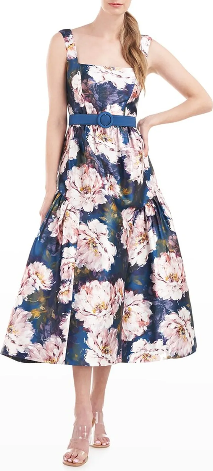 Lydia Belted Floral-Print Midi Dress