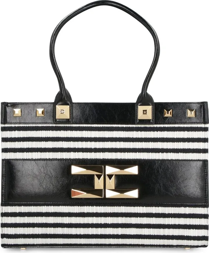 Elisabetta Franchi Striped Large Tote Bag