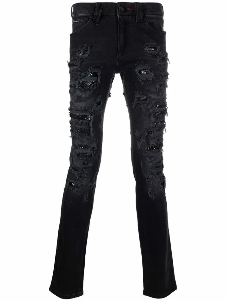 Mesh Ripped-Detail Jeans