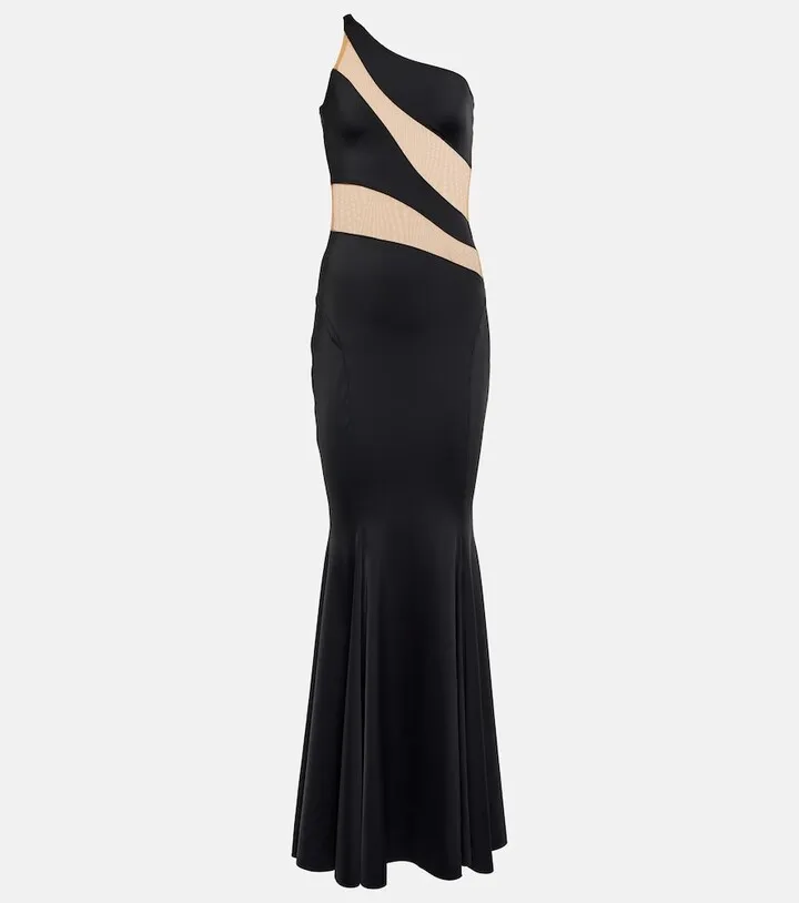 Mesh-paneled jersey gown