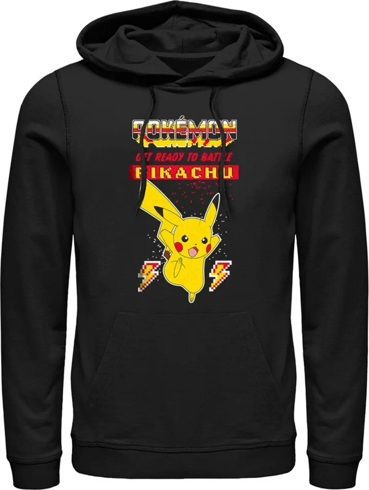 Men's Pokemon Get Ready to Battle Pikachu Retro Pull Over Hoodie - Black - 2X Large