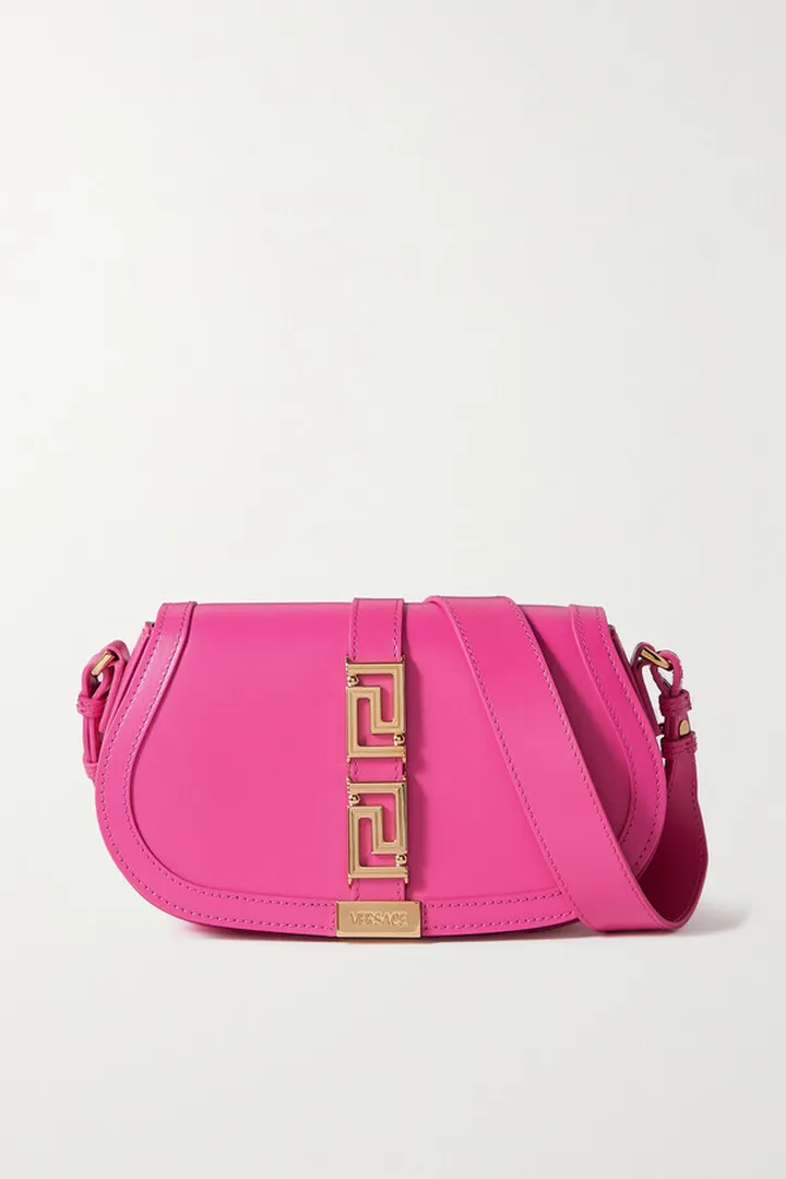 Versace - Greca Goddess Embellished Leather Shoulder Bag - Pink