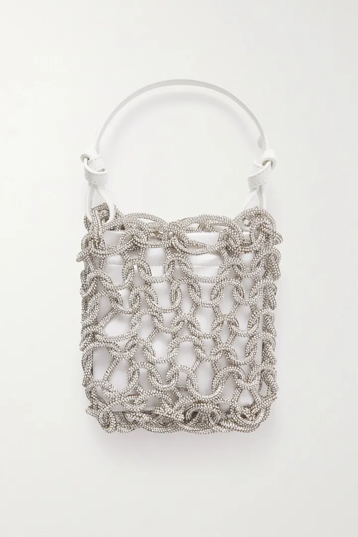 STAUD - Tini Leather-trimmed Crystal-embellished Cord And Satin Mini Bag - White