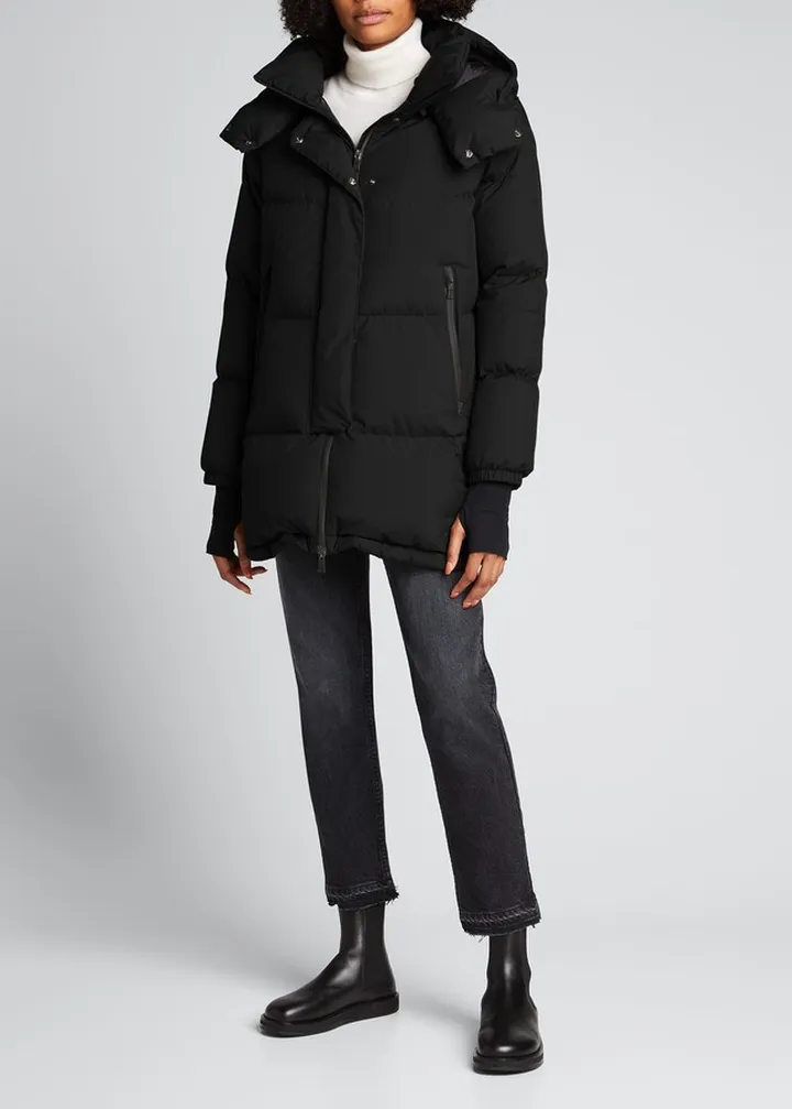 Woven Puffer Coat with Hood