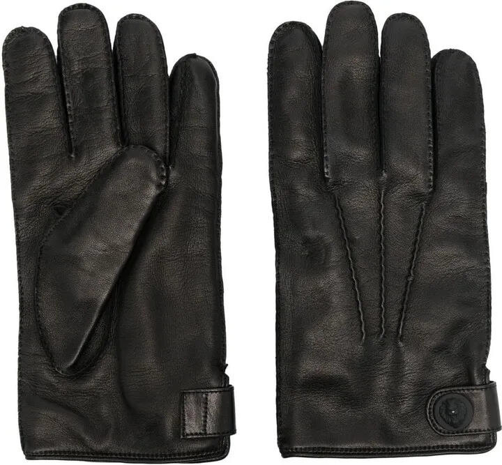 Logo-Embossed Button Leather Gloves