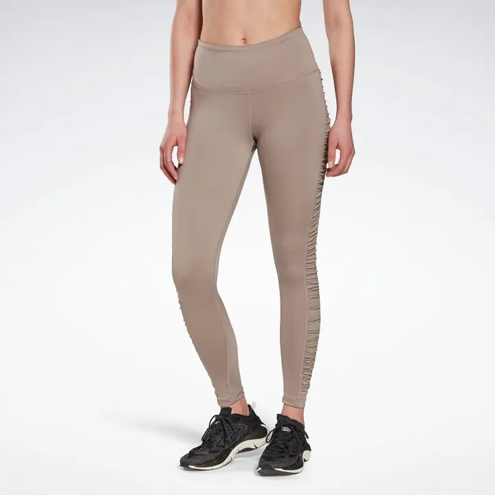 Reebok Bold High-Waisted Ruched Tights Womens Athletic Leggings Small Boulder Grey