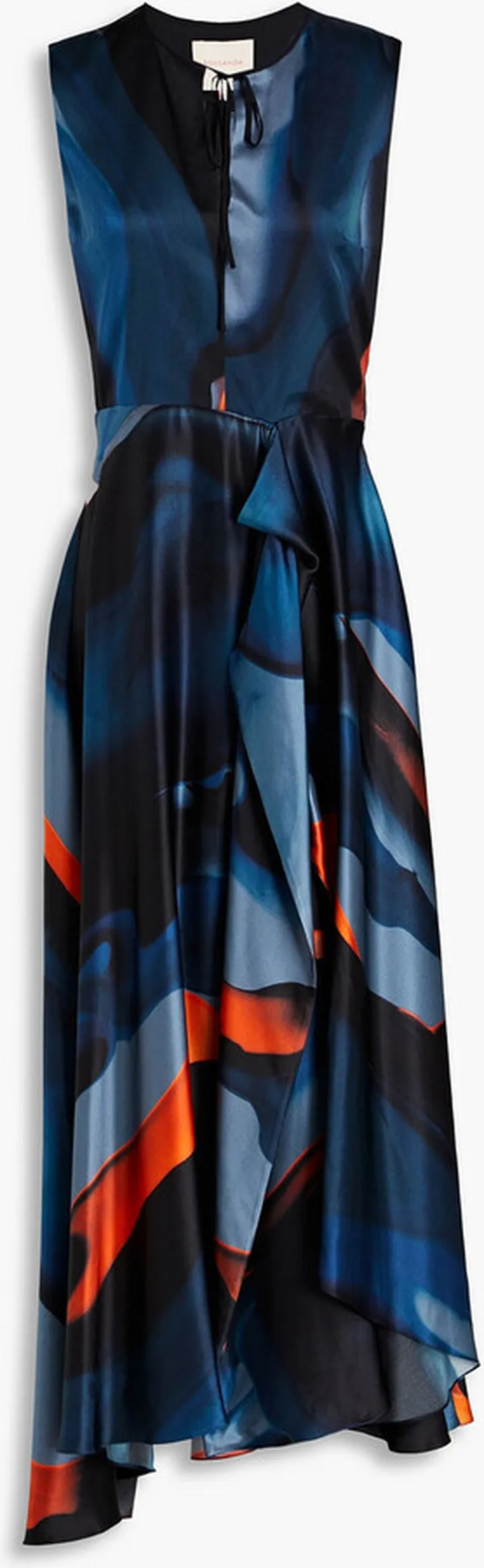 Draped printed silk-satin midi dress
