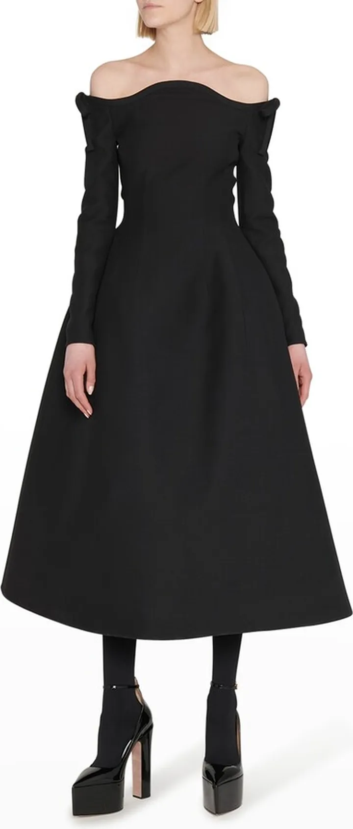 Bow Off-The-Shoulder Crepe Midi Dress