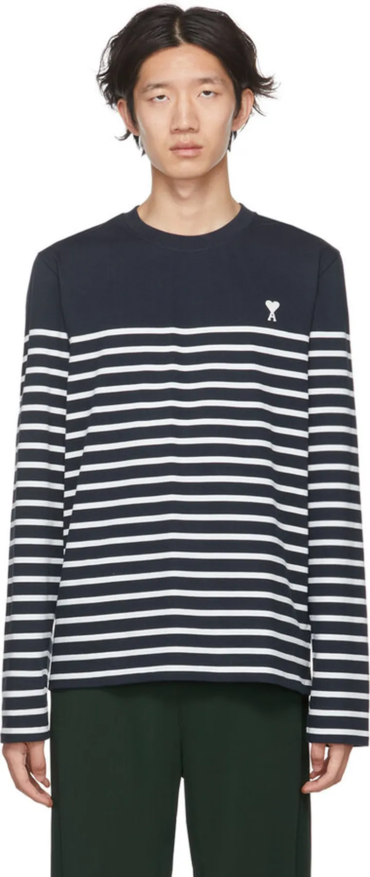 AMI Alexandre Mattiussi SSENSE Exclusive Navy Ami De Cœur Long Sleeve T-Shirt