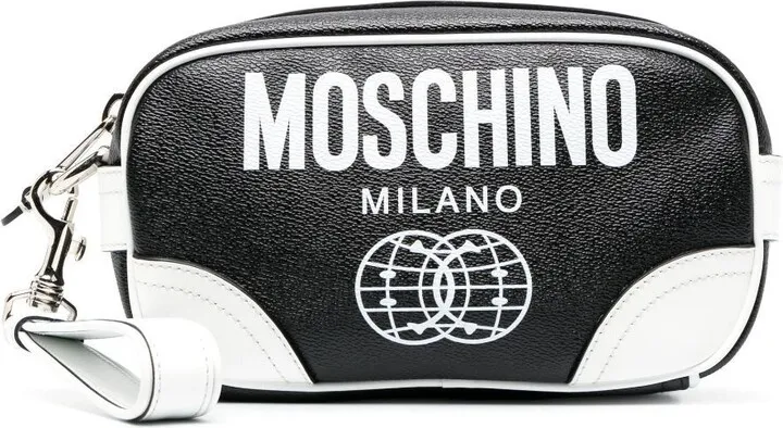 Black Smiley Logo Print Clutch Bag