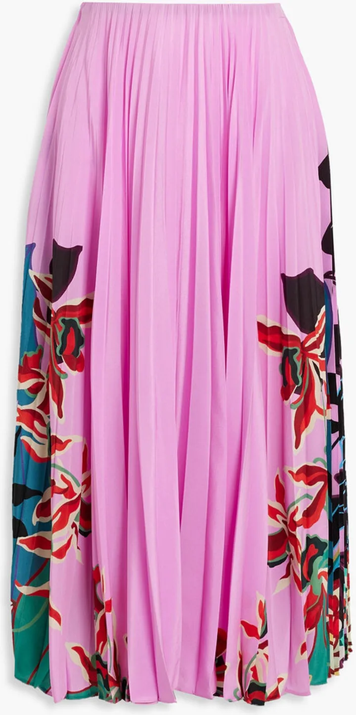 Pleated floral-print silk-chiffon midi skirt