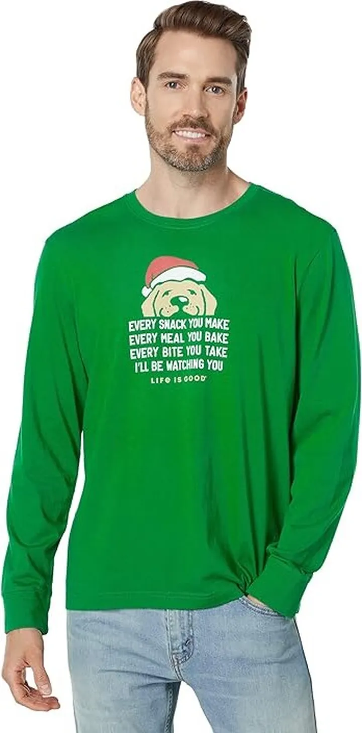 Life is Good I'll Be Watching You Long Sleeve Crusher Tee (Kelly Green) Men's Clothing