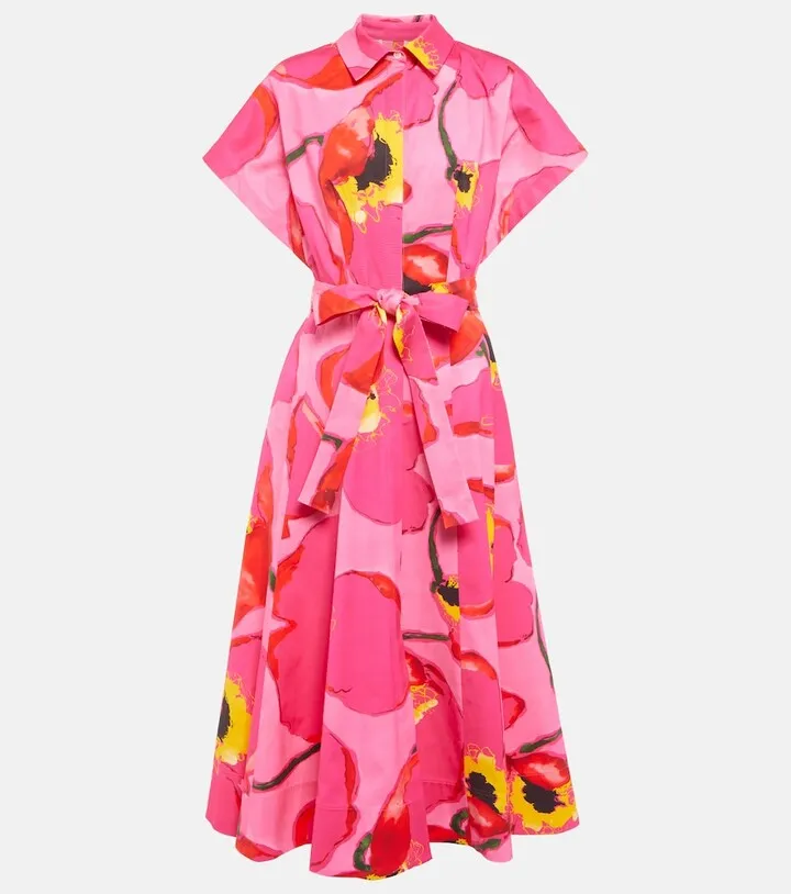 Printed cotton-blend shirt dress