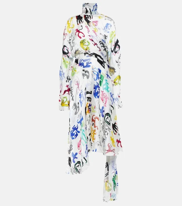 Twisted printed satin midi dress