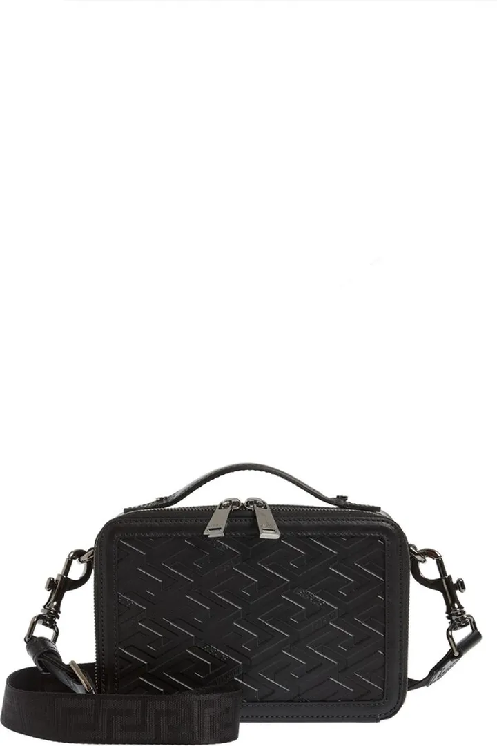 La Greca Monogram Embossed Leather Camera Bag