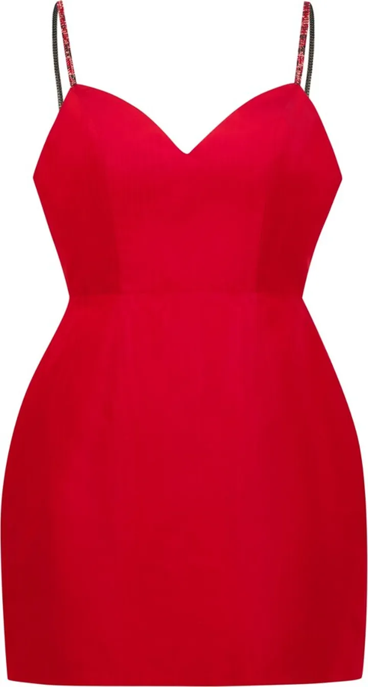 SAVANNA - Sweetheart Swarovski Strap Mini Dress - Red