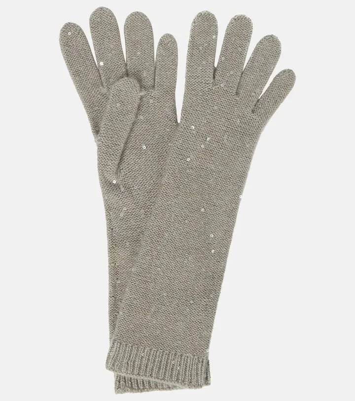 Sequined cashmere and silk gloves