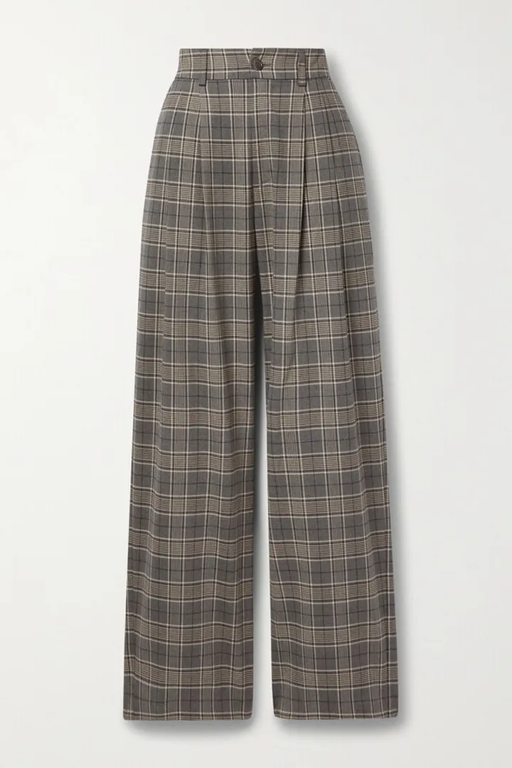Anine Bing - Carrie Checked Flannel Straight-leg Pants - Gray