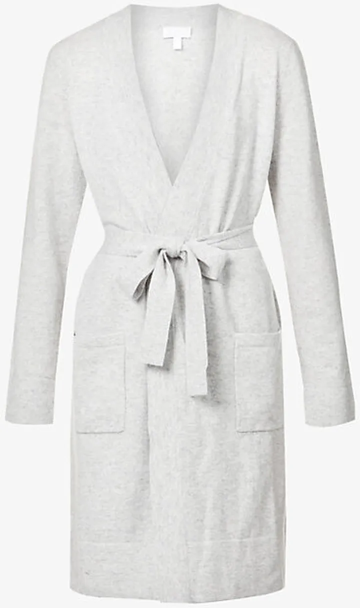 Womens Pale Grey arl Short Belted Cashmere Robe