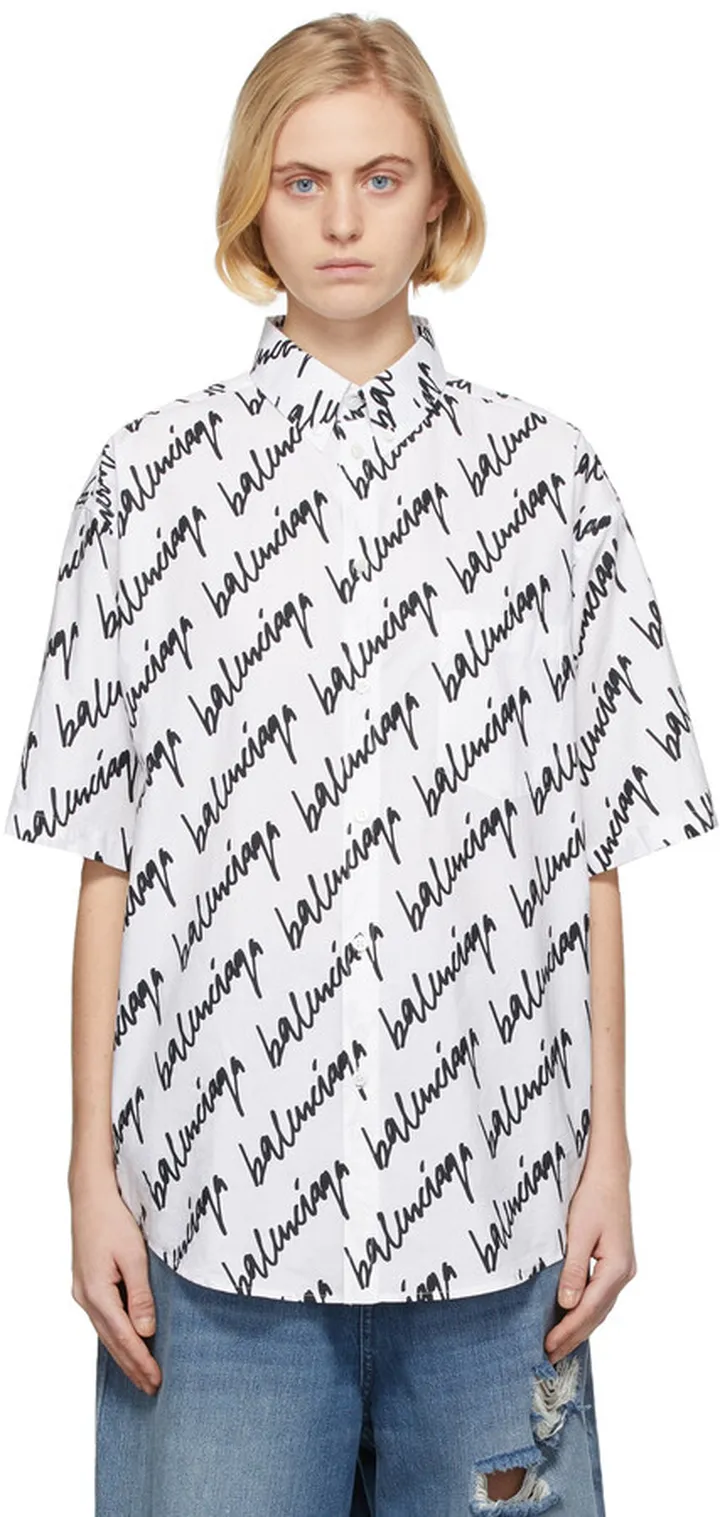 Balenciaga White Scribble Logo Shirt