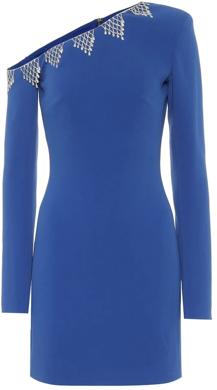 Embellished cady one-shoulder minidress