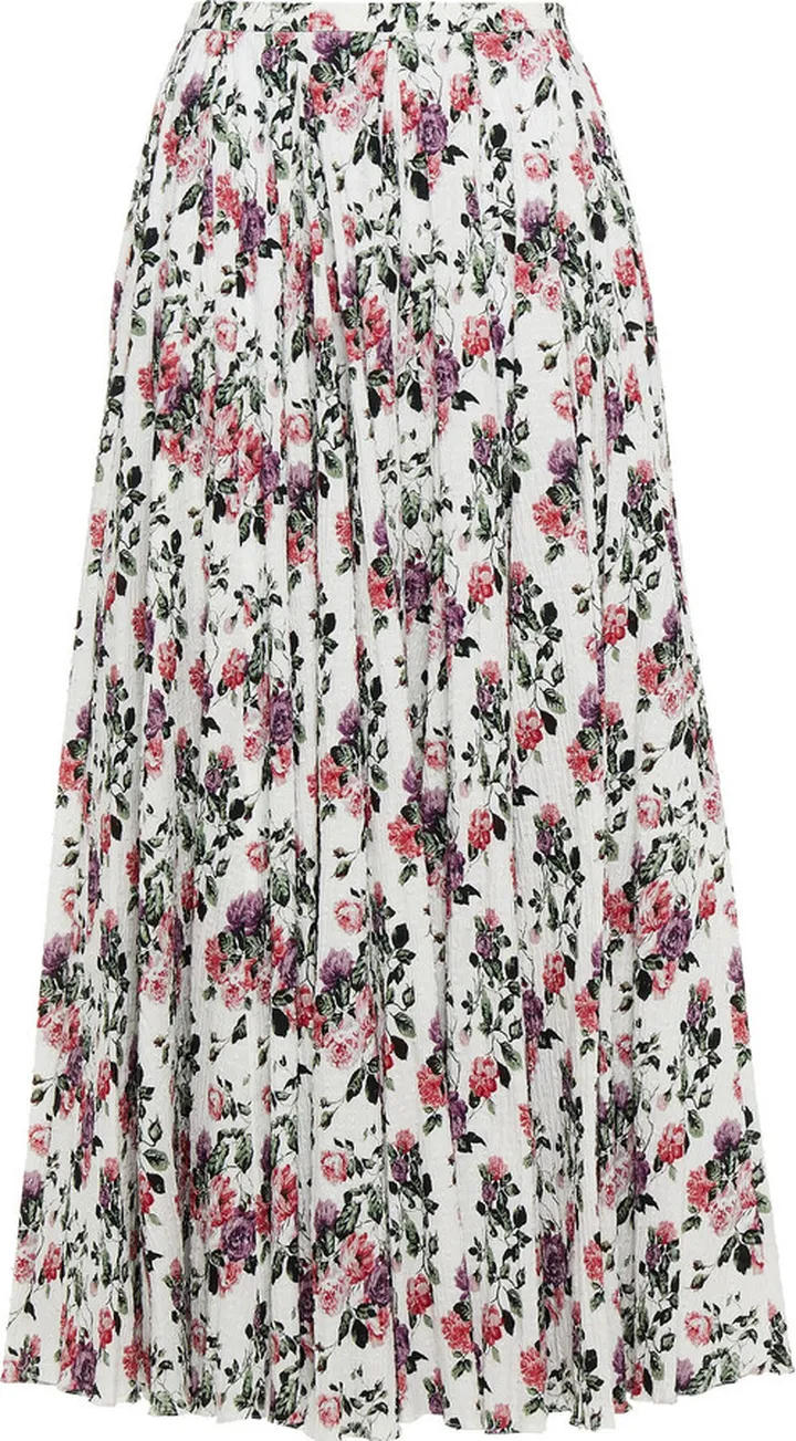 Rhea shirred floral-print stretch-cotton midi skirt