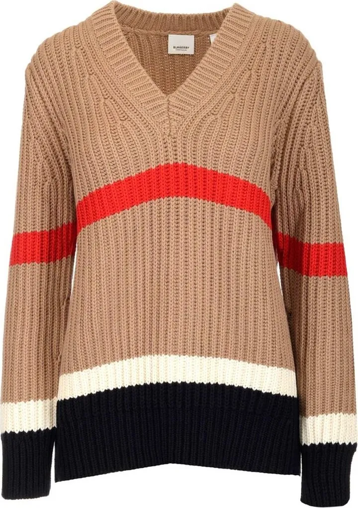 Burberry Stripe Ribbed V-Neck Jumper