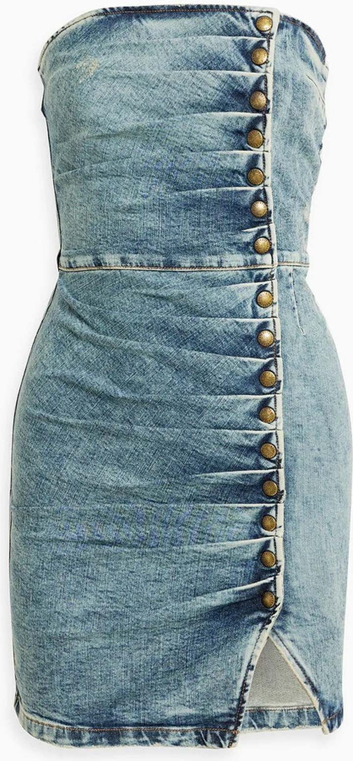 Megh strapless pleated denim mini dress