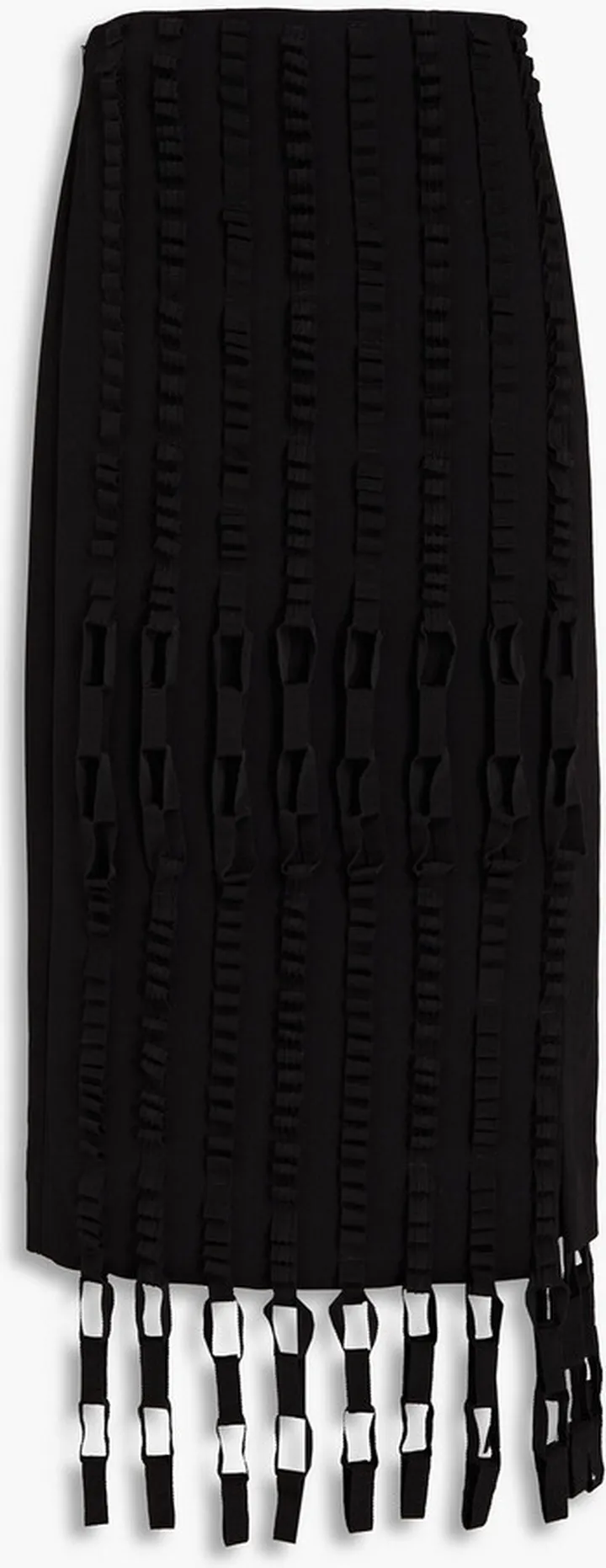 Fringed wool-twill midi skirt