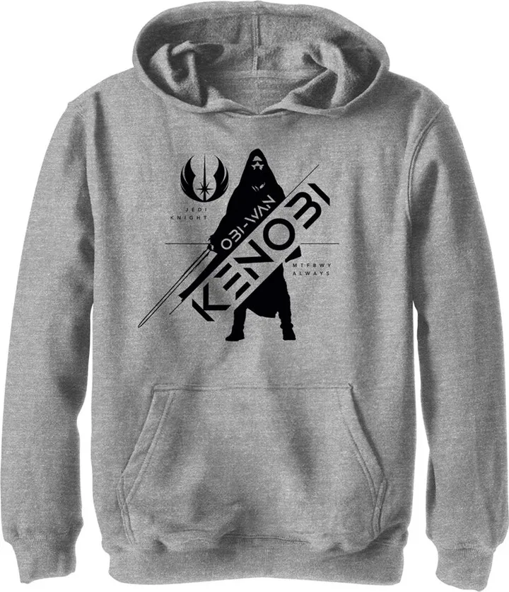 Boy's Star Wars: Obi-Wan Kenobi Jedi Order Kenobi Silhouette Pull Over Hoodie - Athletic Heather - X Large