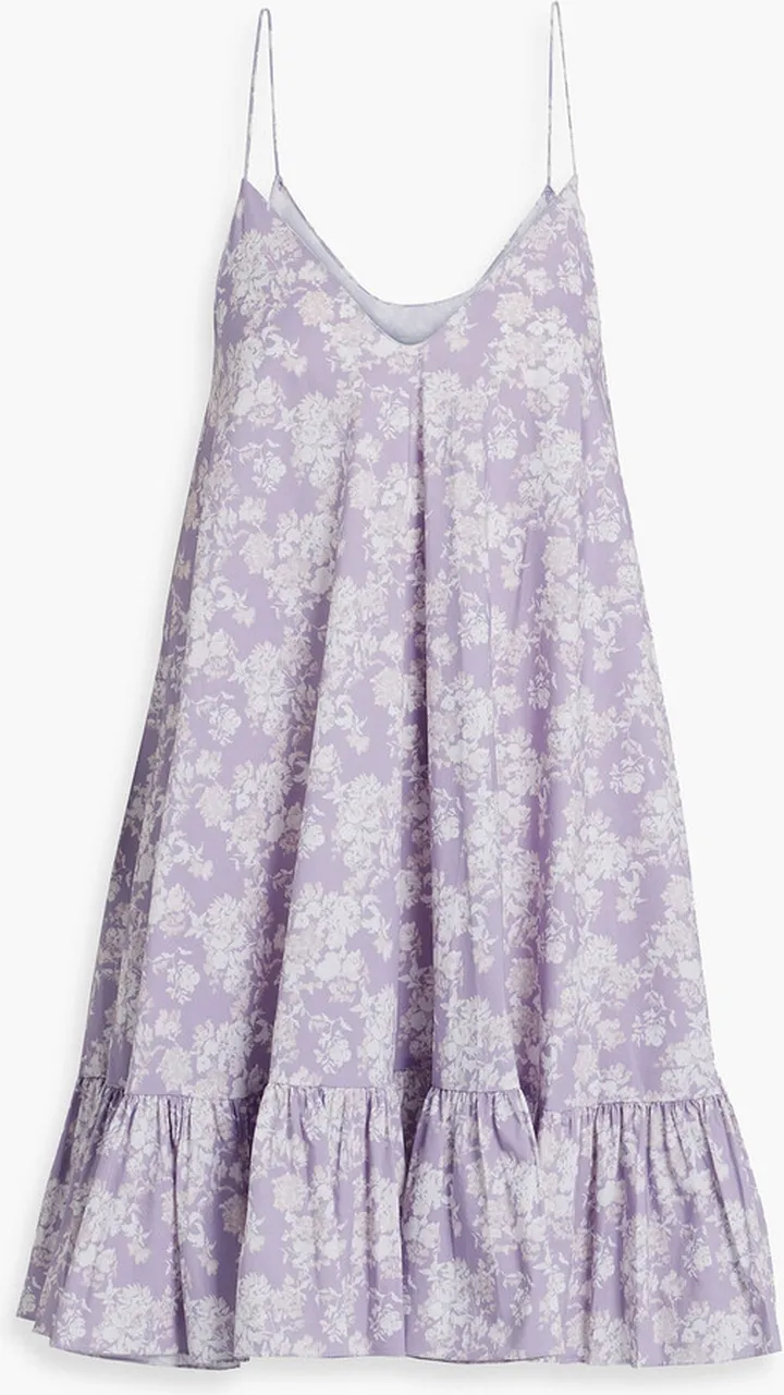 Laurel gathered floral-print cotton-blend poplin mini dress