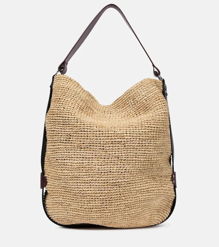 Bayia leather-trimmed raffia tote