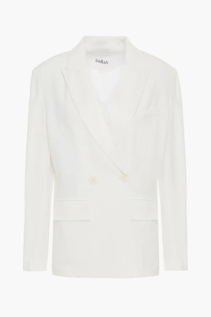 Nidia double-breasted satin-trimmed crepe blazer