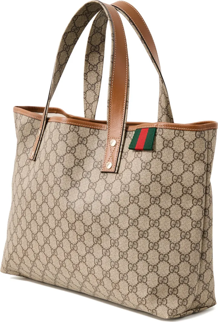 What Goes Around Comes Around Gucci Brown Coated Canvas Web Loop Tote