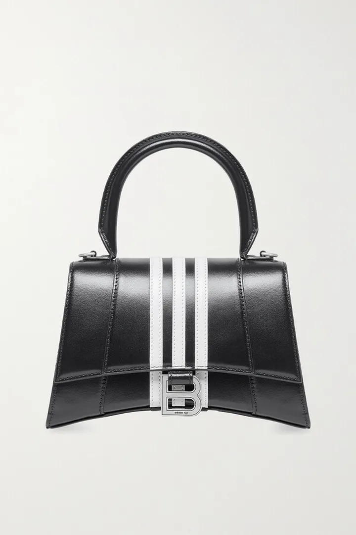 Balenciaga - + Adidas Hourglass Xs Striped Leather Tote - Black