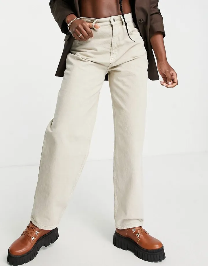 ASOS DESIGN premium cotton blend super slouchy mom jean in stone