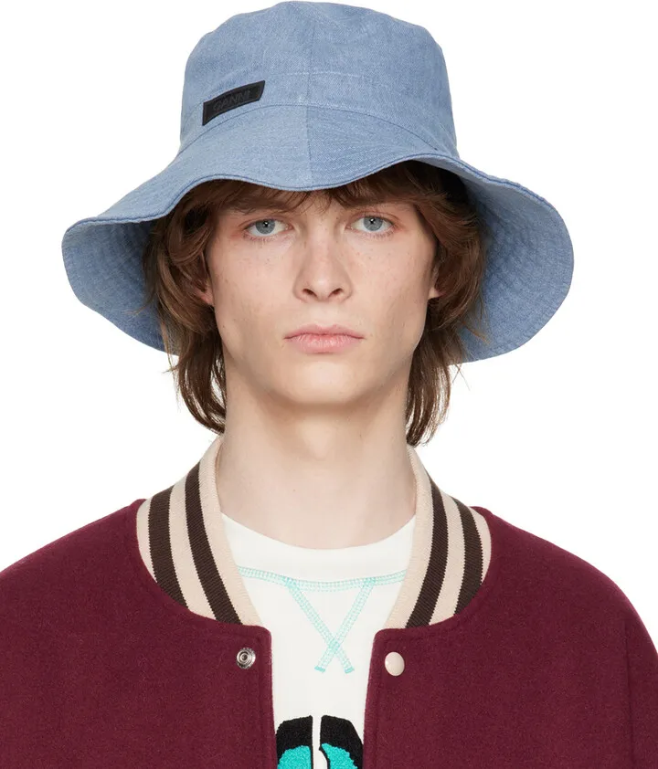 GANNI Blue Logo Denim Bucket Hat
