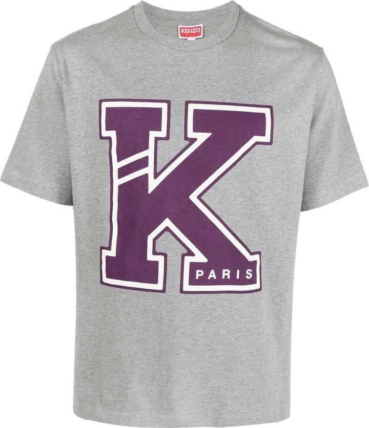 Grey Logo Print Cotton T-Shirt