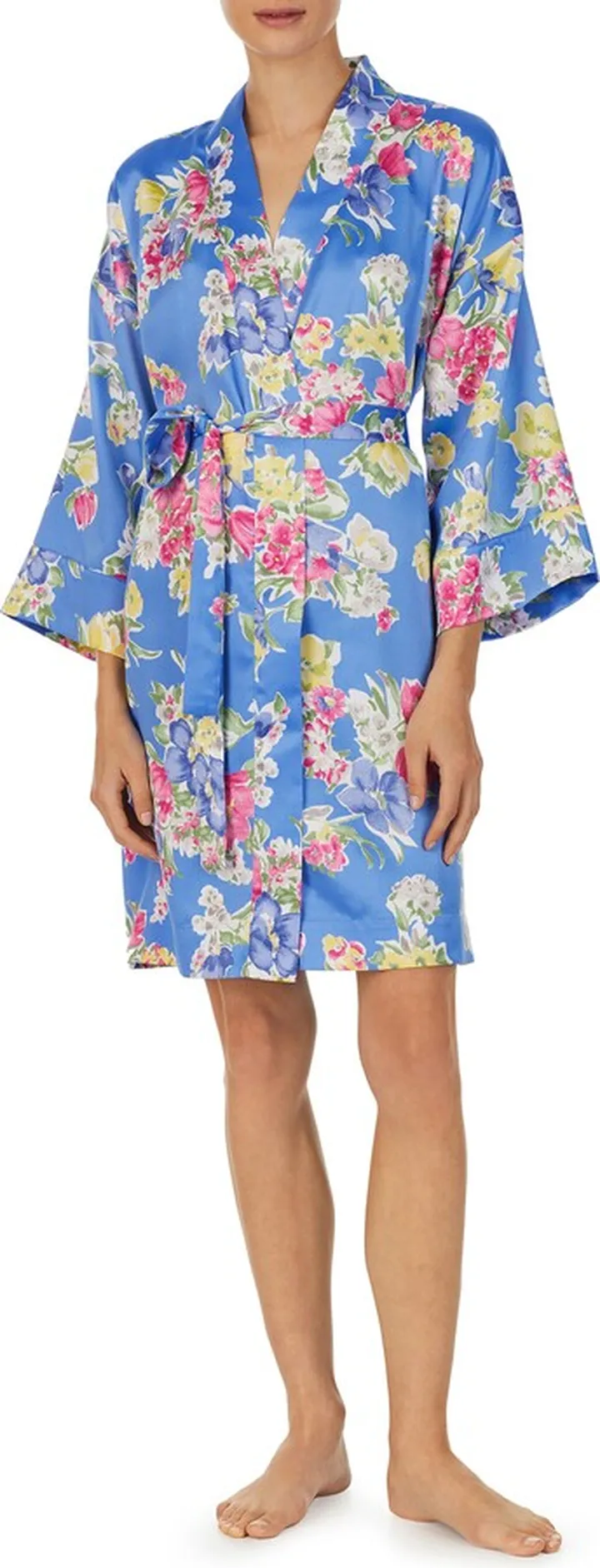 Floral Short Satin Robe