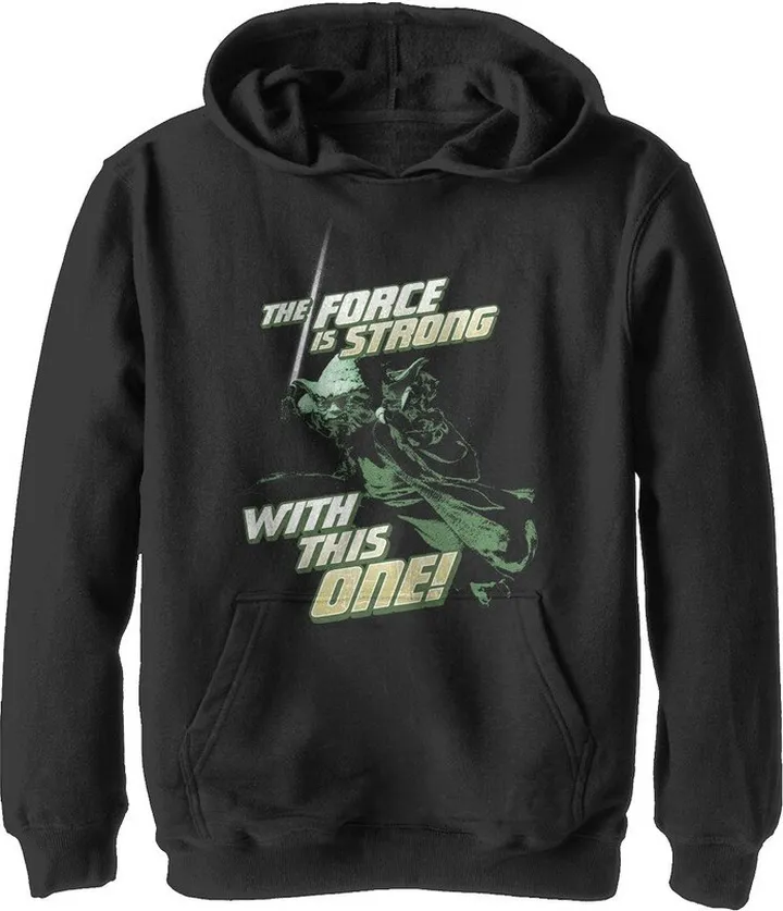 Boy's Star Wars Yoda Force With This One Pull Over Hoodie - Black - X Large