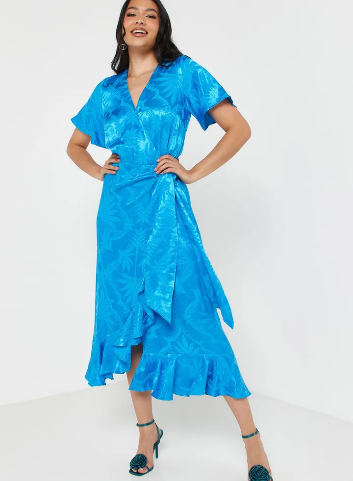Wrap Neck Ruffle Dress