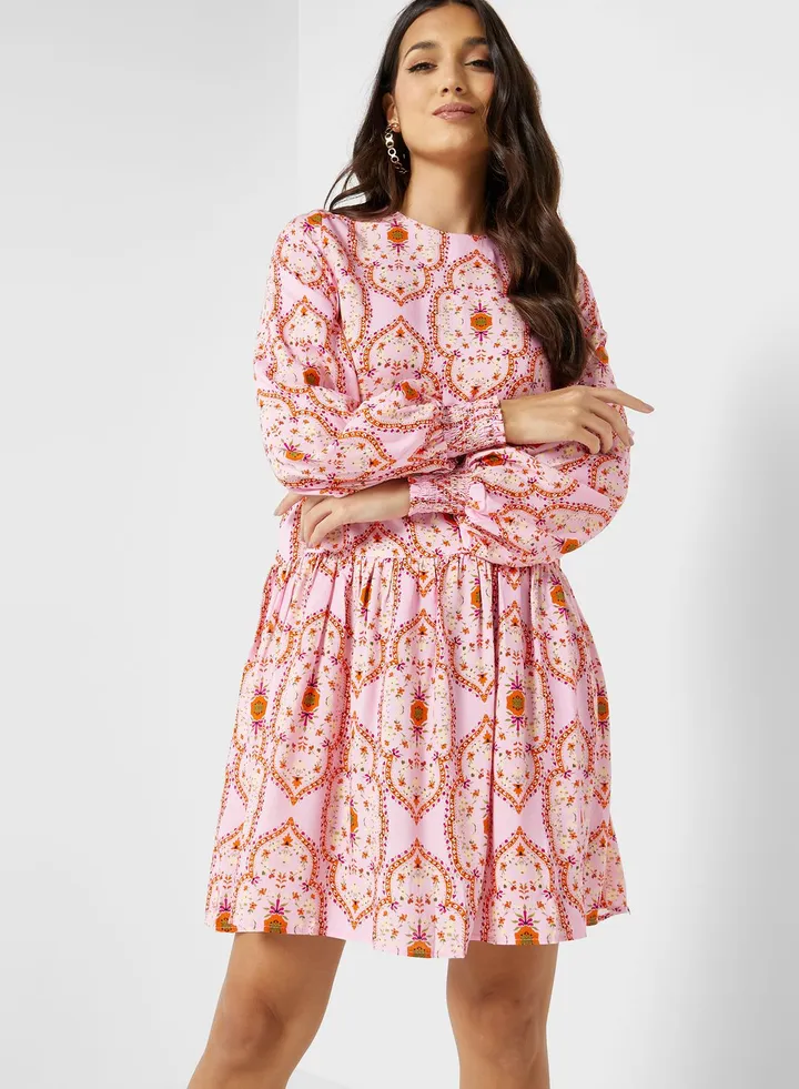 Ruffle Hem Printed Dress