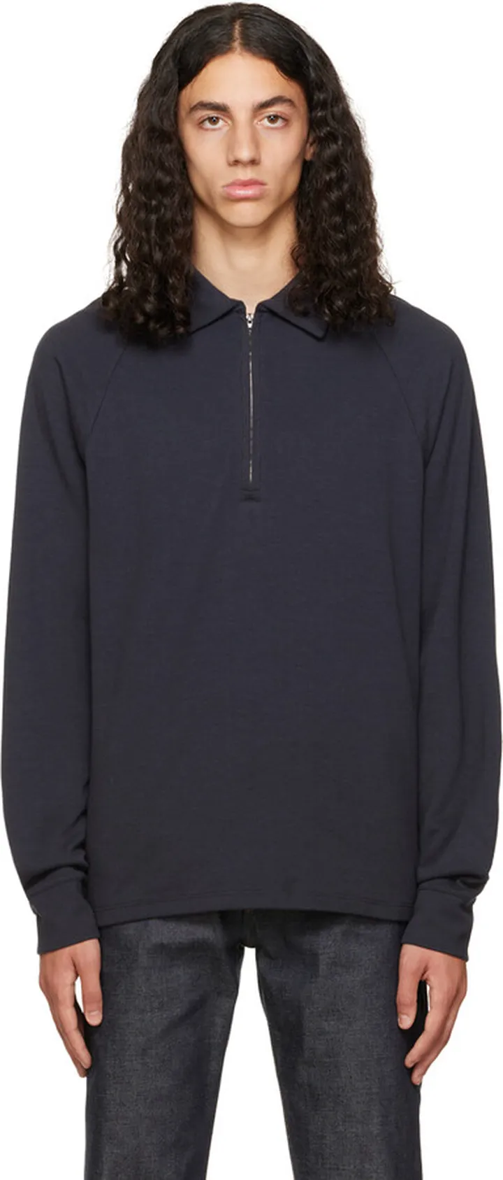 Vince Navy Raglan Sleeve Zip Sweater