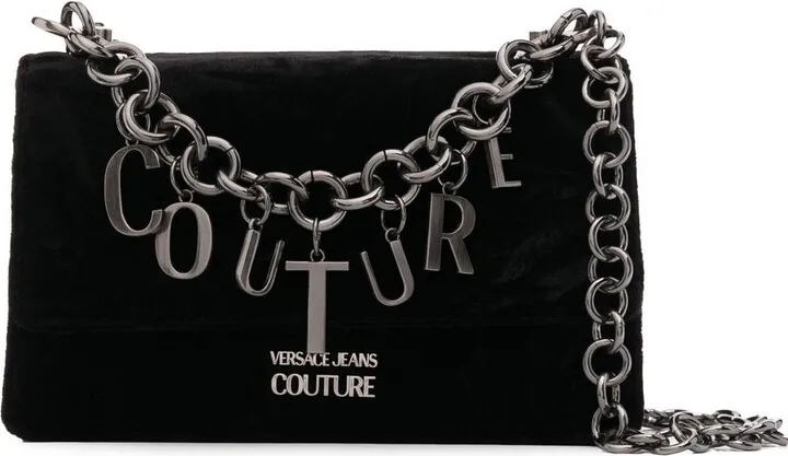 Logo-Chain Velour Crossbody Bag