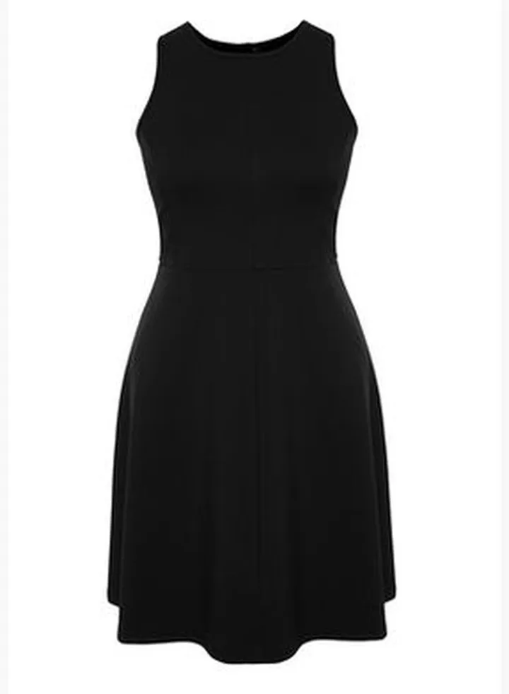 Black Stitch Detail Mini Knitted Dress