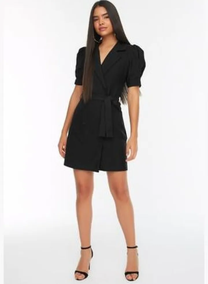 Black V-Neck Woven Dress TWOSS20EL0236